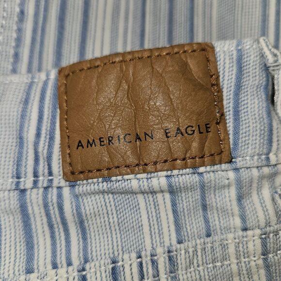 American Eagle AE Mom Jeans White/Blue Stripe – Size 10, Stretch Fit, Retro Vibe - Picture 4 of 11